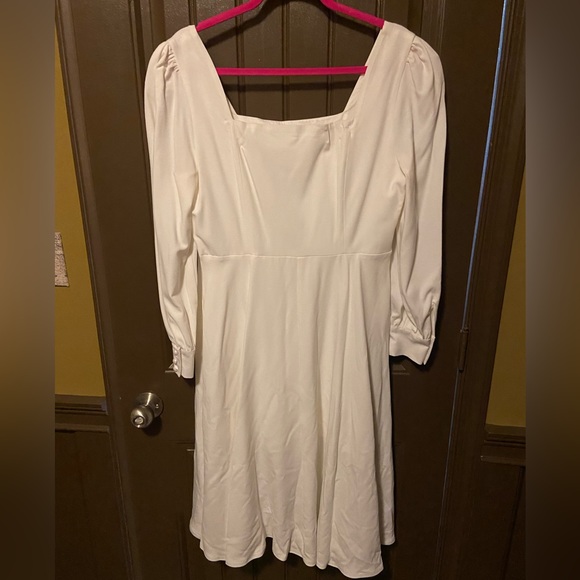 White Dress Square Neck Midi Dress Vintage Inspired Wedding Party Dress - Picture 7 of 14